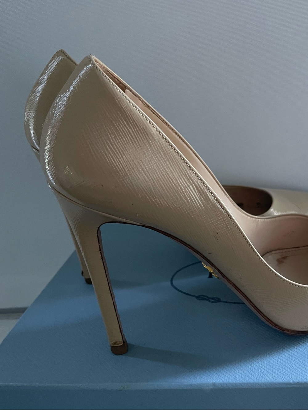 Prada Patent Leather Nude Pointed-Toe Stiletto Heels